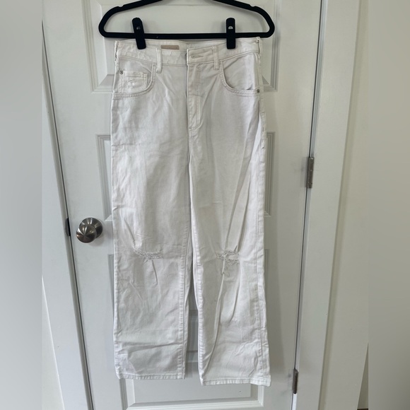 Pilcro Off-White high rise, wide leg jeans, distressed knees, size 27 - Picture 1 of 10